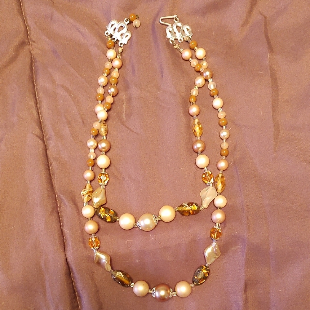 Elegant Beaded Necklace - Gold and Brown